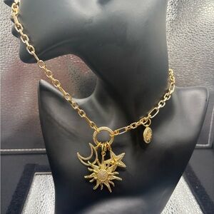 Gold Sun and Moon Pendant Stars Sun & Small Charm Star One Of A Kind .